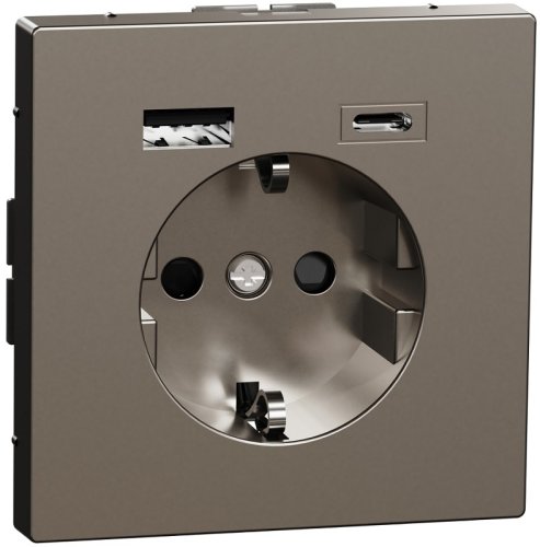 Розетка с заземлением +2xUSB тип A+C без рамки Schneider Electric Merten D-Life 1-м. сталь картинка